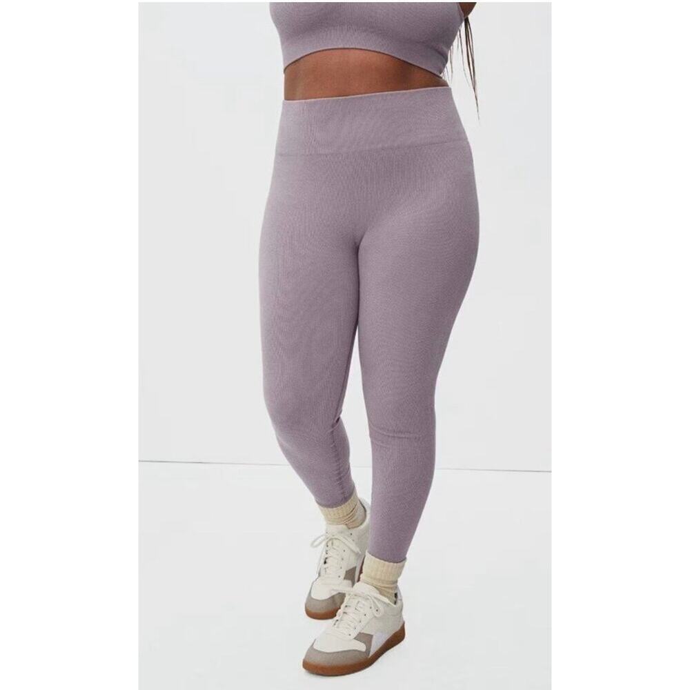 Everlane Ribbed Cotton Leggings High-Waist Mauve Purple Size M NWT